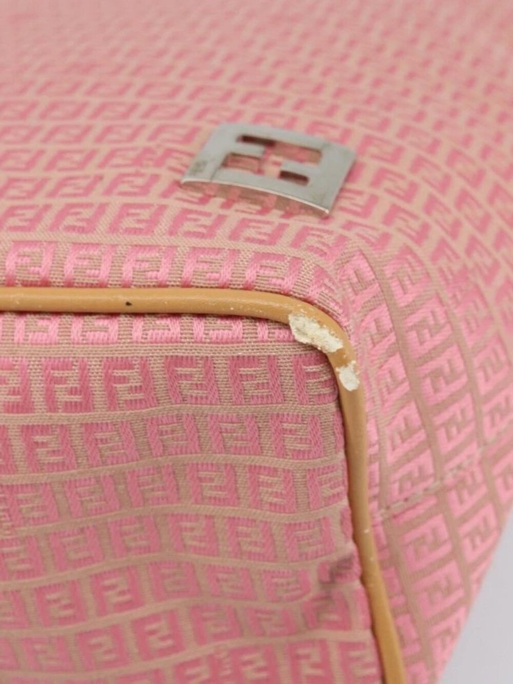 FENDI Zucchino Canvas Tote Bag Pink Silver - Picture 4 of 16